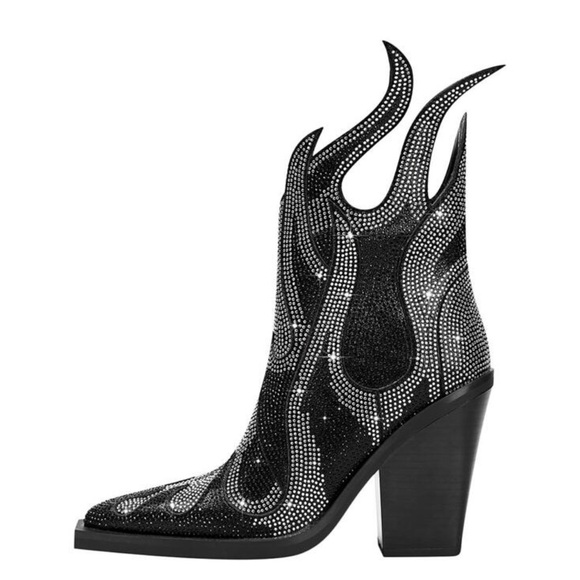 Glamorous Rhinestone Black Western Boots - Picture 6 of 12